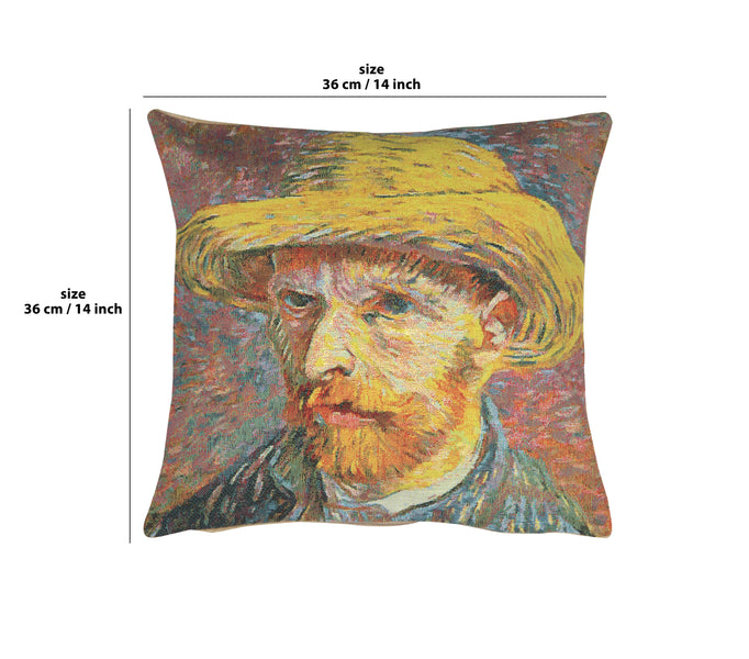 Van Gogh's Self Portrait with Straw Hat Small European Cushion Cover