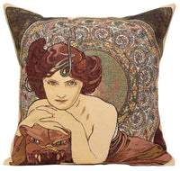 Mucha Emeraude I European Cushion Cover by Alphonse Mucha