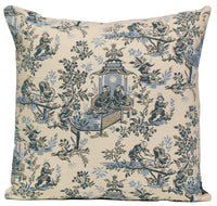 The Chinese on a Wheelbarrow Kiosk Blue French Tapestry Cushion