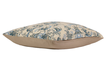 The Chinese on a Wheelbarrow Kiosk Blue French Tapestry Cushion