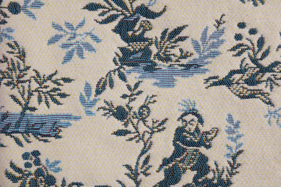 The Chinese on a Wheelbarrow Blue French Tapestry Cushion
