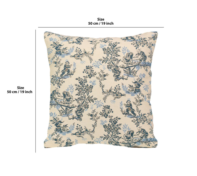 The Chinese on a Wheelbarrow Blue French Tapestry Cushion