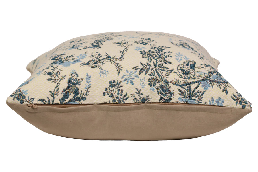 The Chinese on a Wheelbarrow Blue French Tapestry Cushion