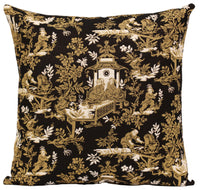The Chinese on a Wheelbarrow Kiosk Black French Tapestry Cushion