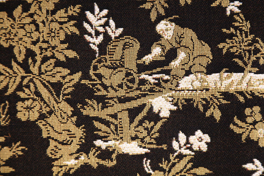 The Chinese on a Wheelbarrow Black French Tapestry Cushion