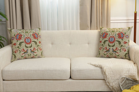 Birds and Flowers Green Cushion  Cover