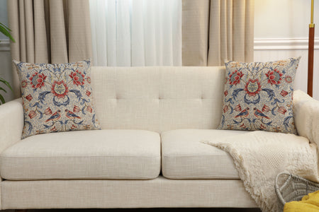 Birds and Flowers Light Blue Cushion  Cover