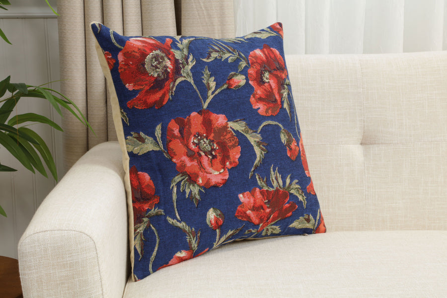 Coquelicots Blue European Cushion Cover
