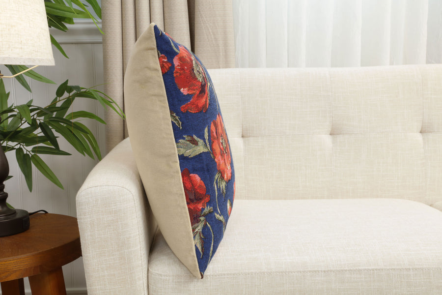 Coquelicots Blue European Cushion Cover