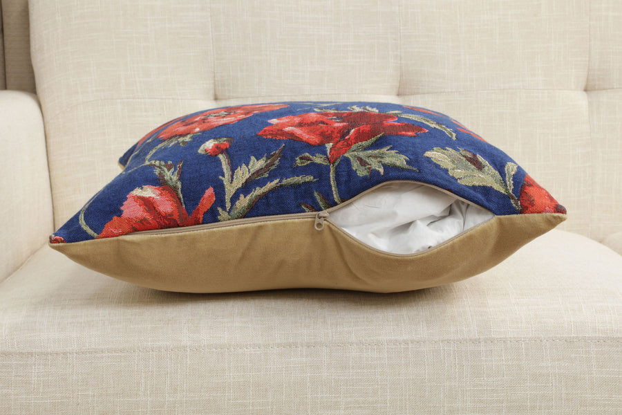 Coquelicots Blue European Cushion Cover