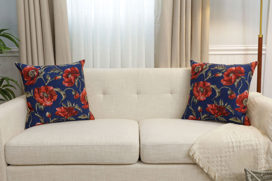 Coquelicots Blue European Cushion Cover