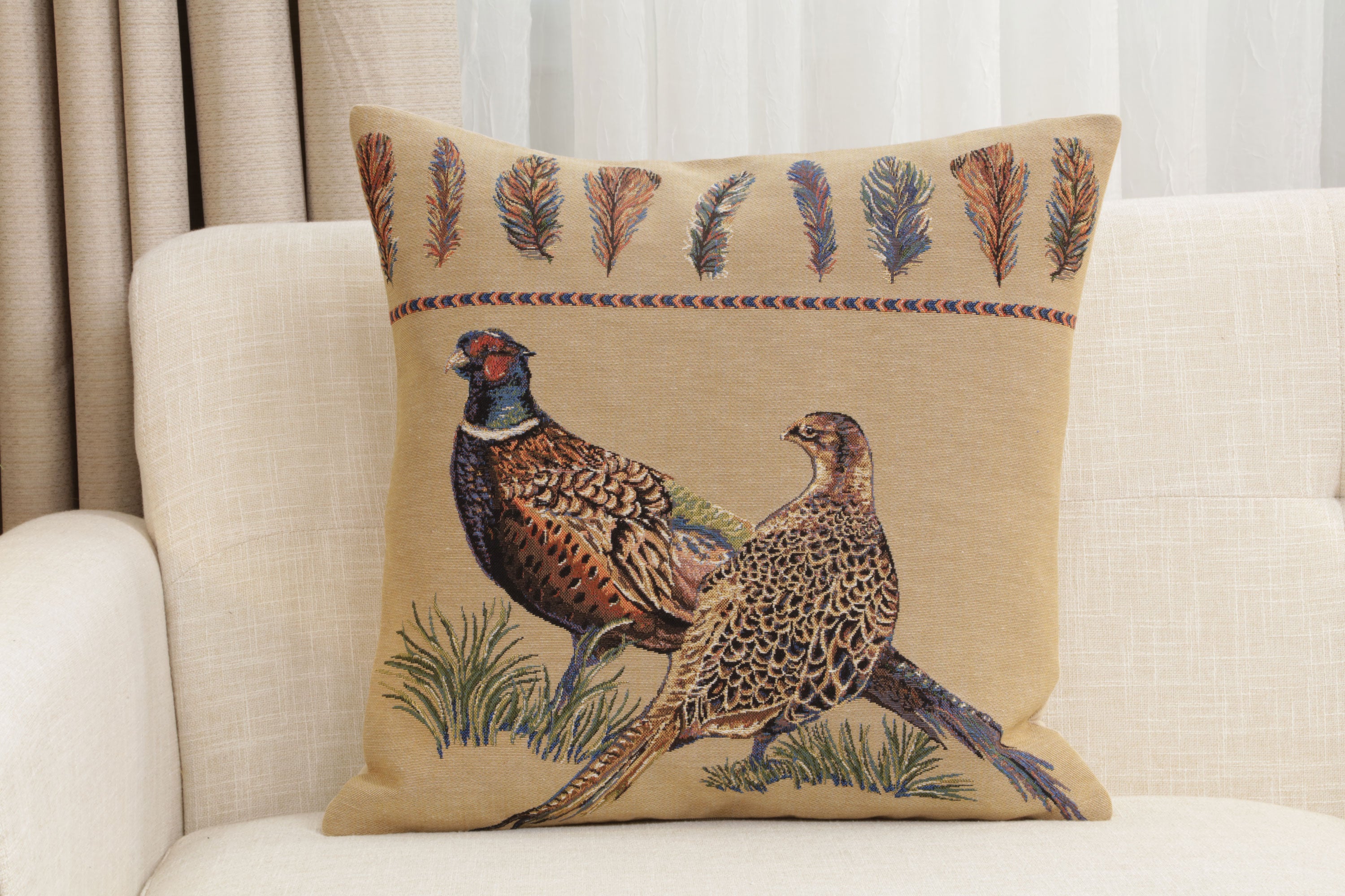 Pheasants Facing Left European Cushion Cover