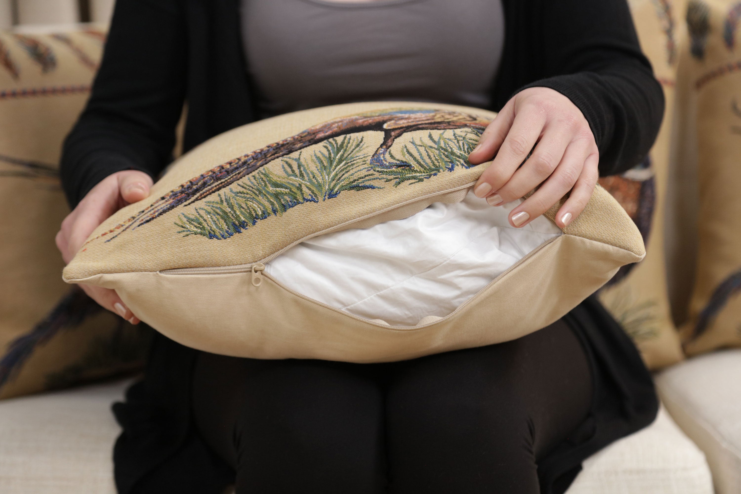 Pheasants Facing Left European Cushion Cover