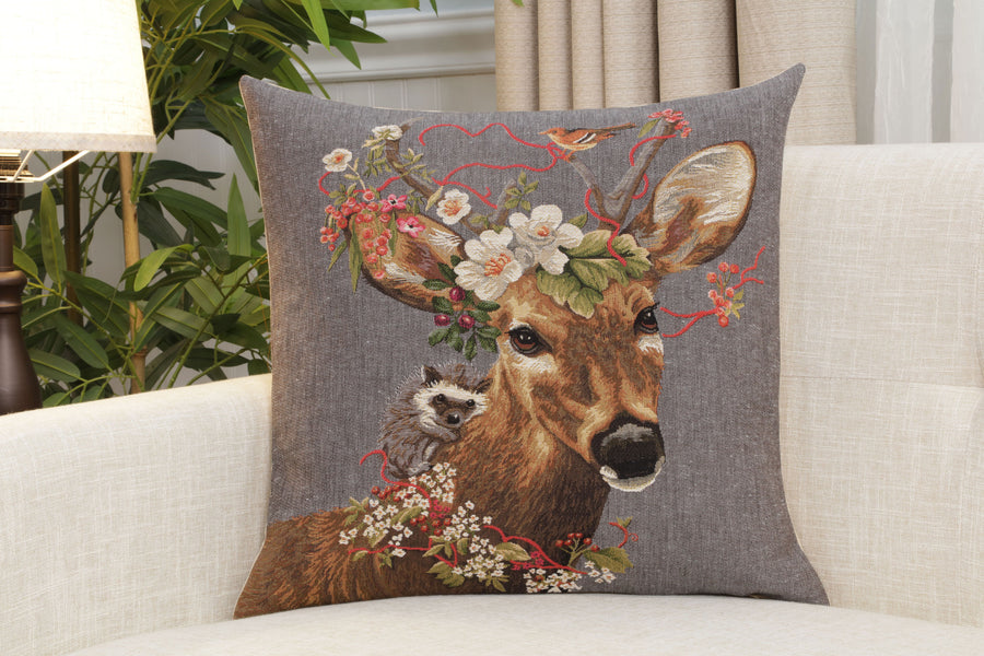 Forest Stag Grey European Cushion Cover