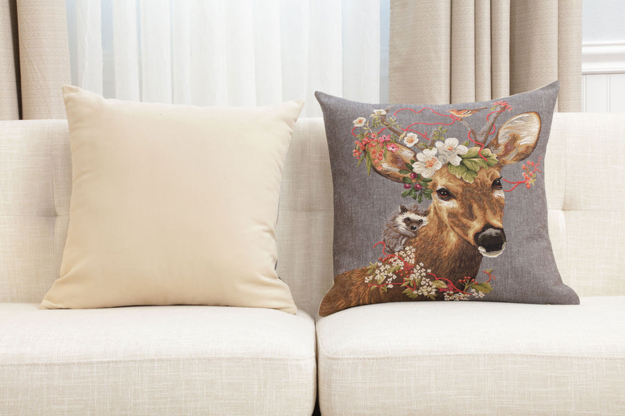 Forest Stag Grey European Cushion Cover