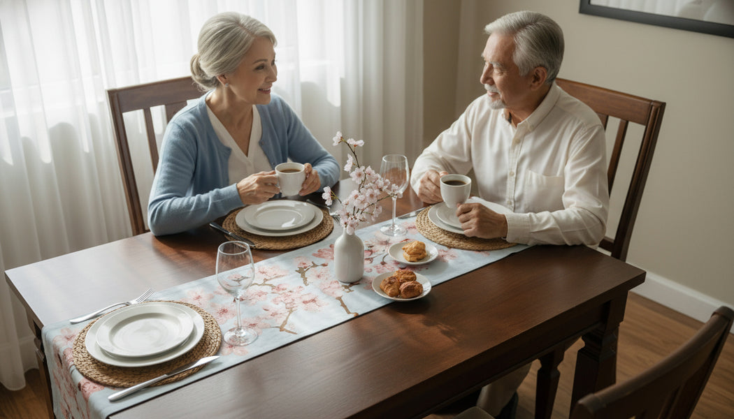 Cherry Blossom Blue French Tapestry Table Runner