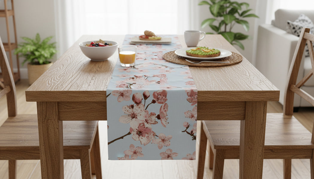 Cherry Blossom Blue French Tapestry Table Runner