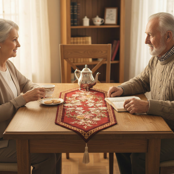 Aubusson Red Small French Tapestry Table Runner
