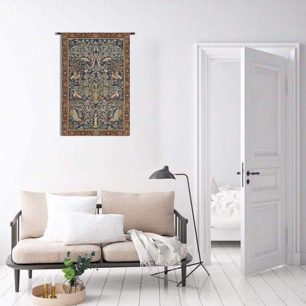 Tree and Birds in Blue French Tapestry