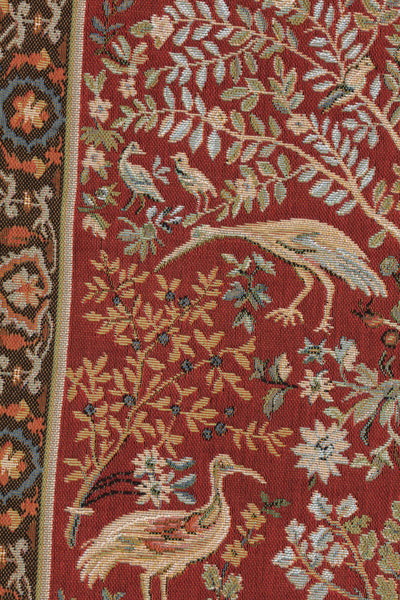 Tree and Birds in Red French Tapestry