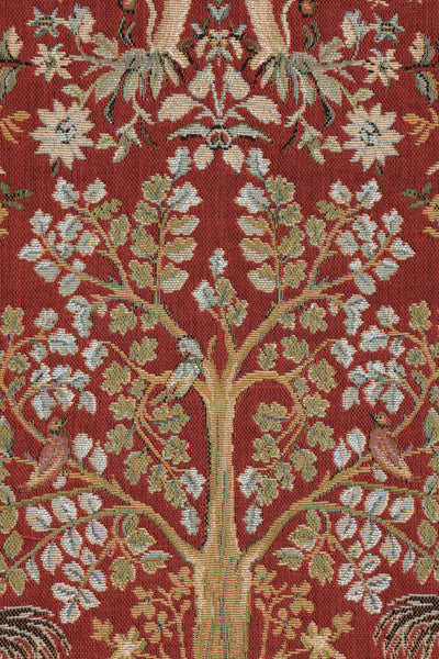 Tree and Birds in Red French Tapestry