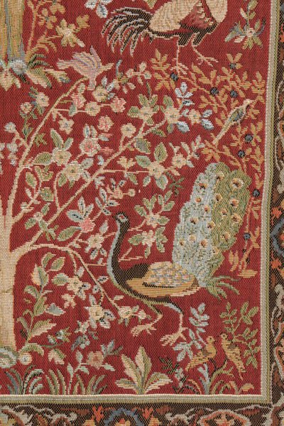 Tree and Birds in Red French Tapestry