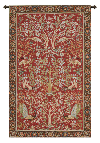 Tree and Birds in Red French Tapestry