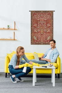 Tree and Birds in Red French Tapestry