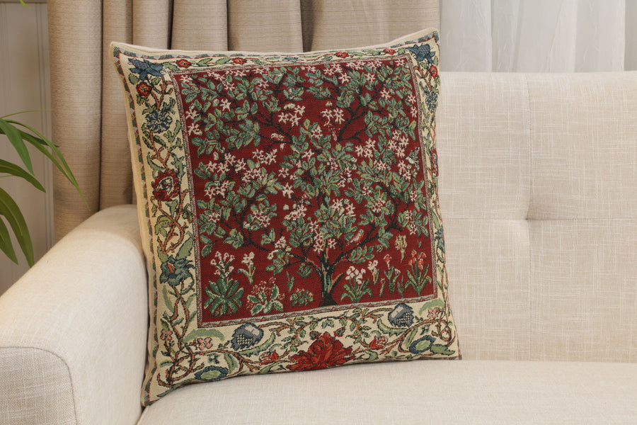 Tree of Life Red Belgian Cushion Cover