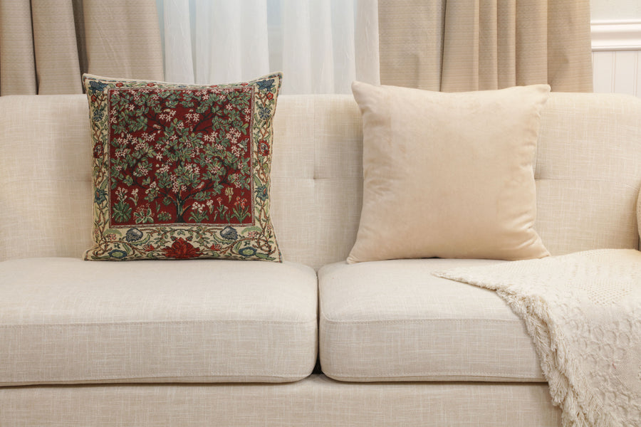 Tree of Life Red Belgian Cushion Cover