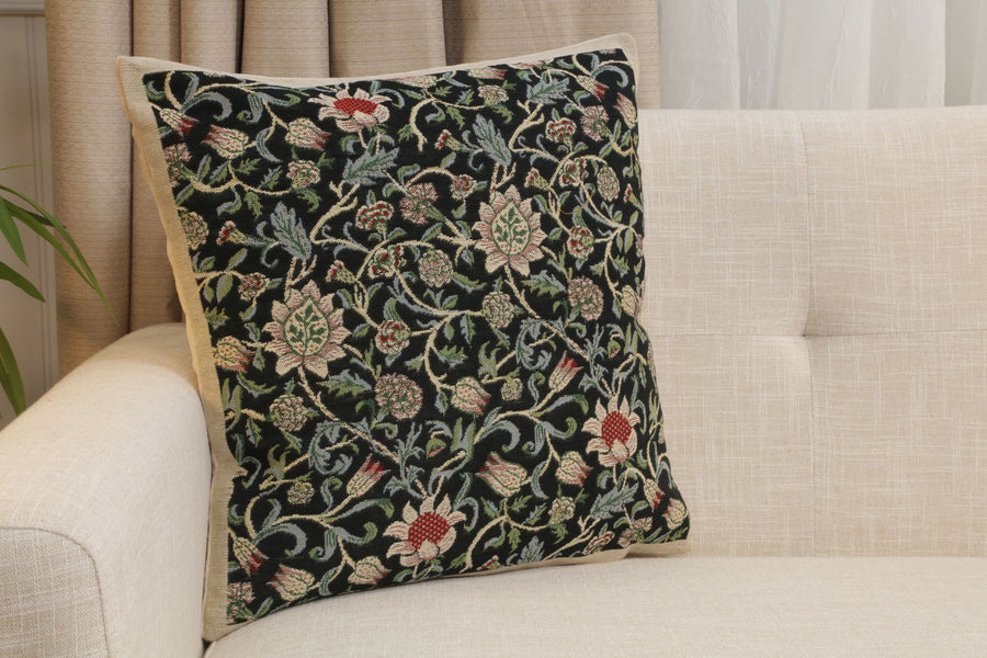 Fleur de Morris Black Belgian Cushion Cover