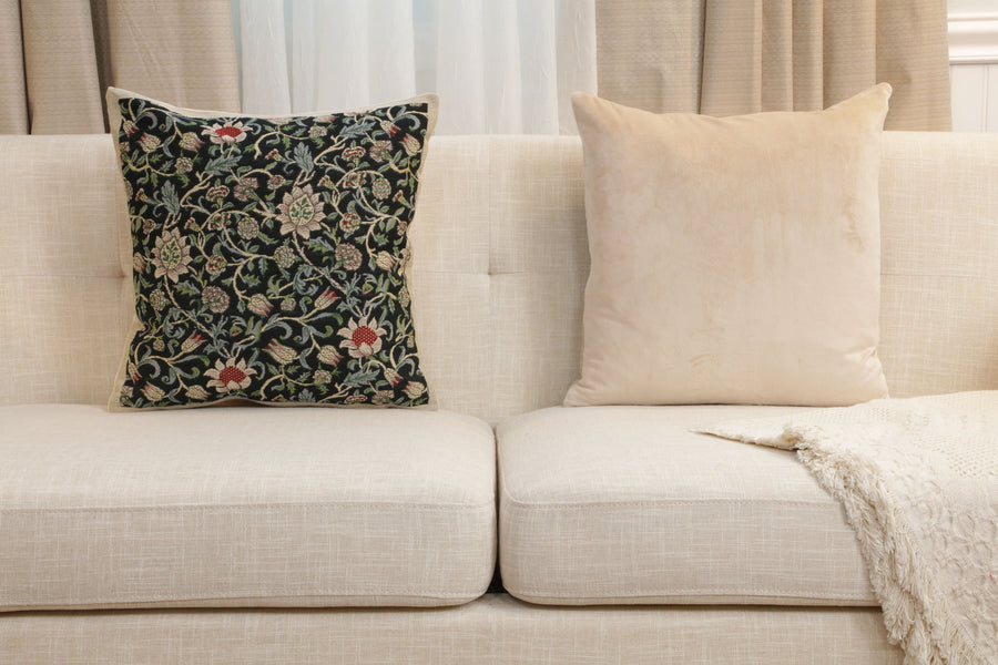 Fleur de Morris Black Belgian Cushion Cover