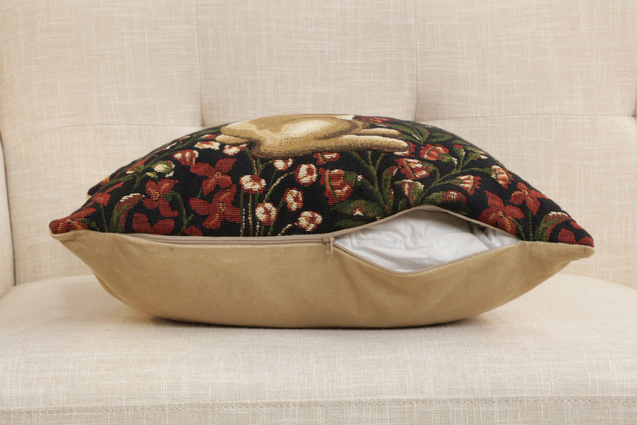 Medieval Rabbit with Flowers Standing European Cushion Cover