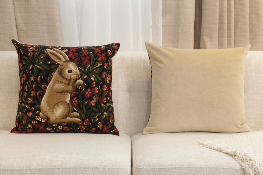 Medieval Rabbit with Flowers Standing European Cushion Cover