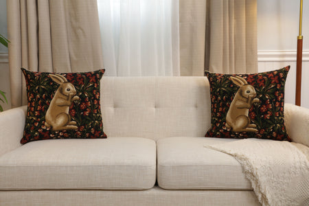 Medieval Rabbit with Flowers Standing European Cushion Cover
