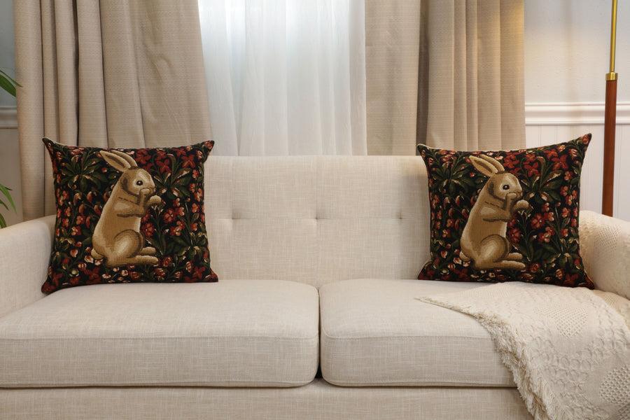 Medieval Rabbit with Flowers Standing European Cushion Cover