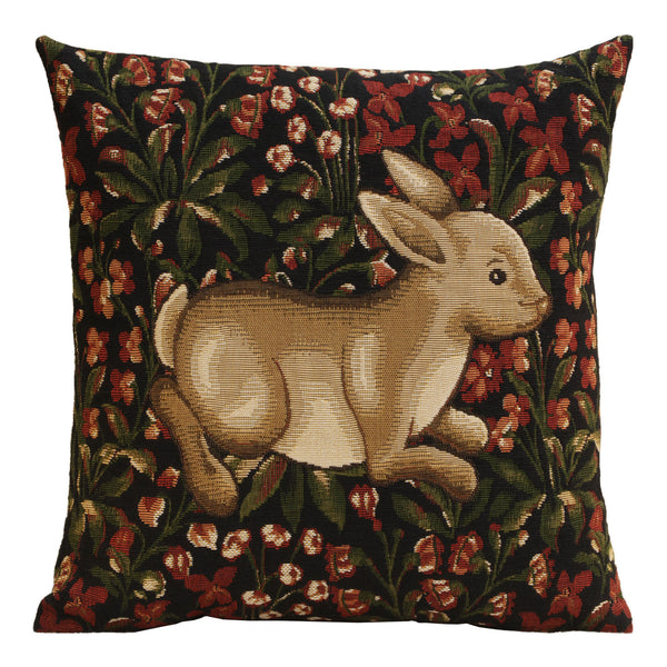 Medieval Rabbit with Flowers Running European Cushion Cover