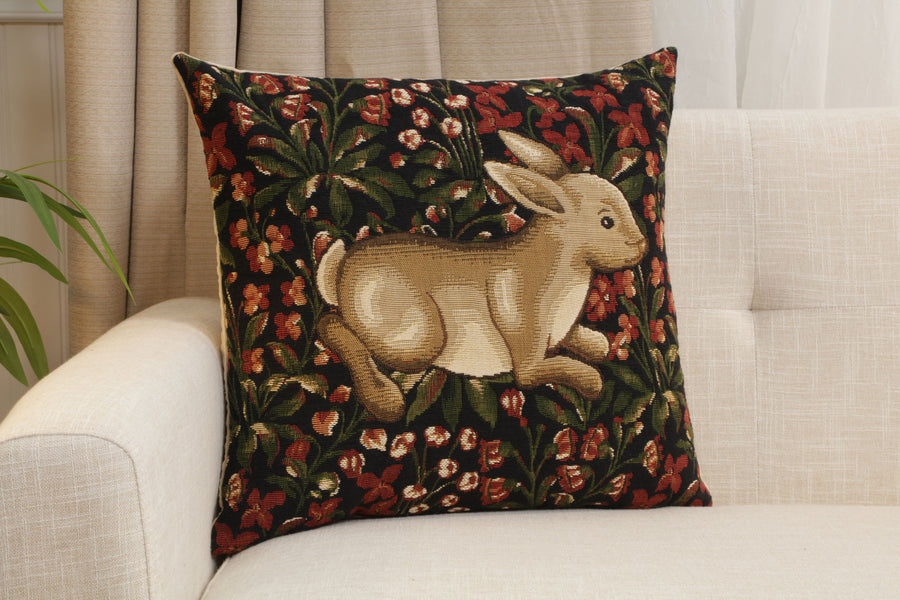 Medieval Rabbit with Flowers Running European Cushion Cover