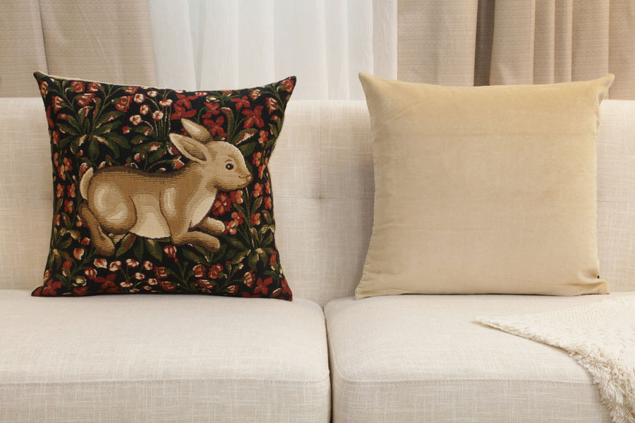 Medieval Rabbit with Flowers Running European Cushion Cover
