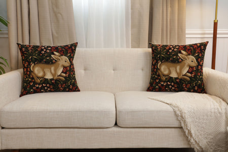 Medieval Rabbit with Flowers Running European Cushion Cover