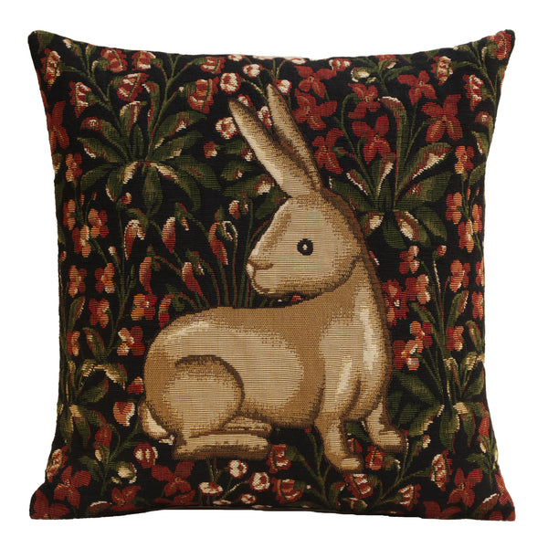 Medieval Rabbit with Flowers Sitting European Cushion Cover