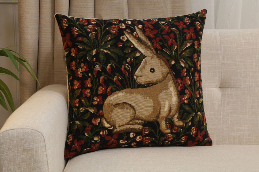 Medieval Rabbit with Flowers Sitting European Cushion Cover