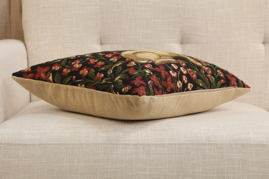 Medieval Rabbit with Flowers Sitting European Cushion Cover