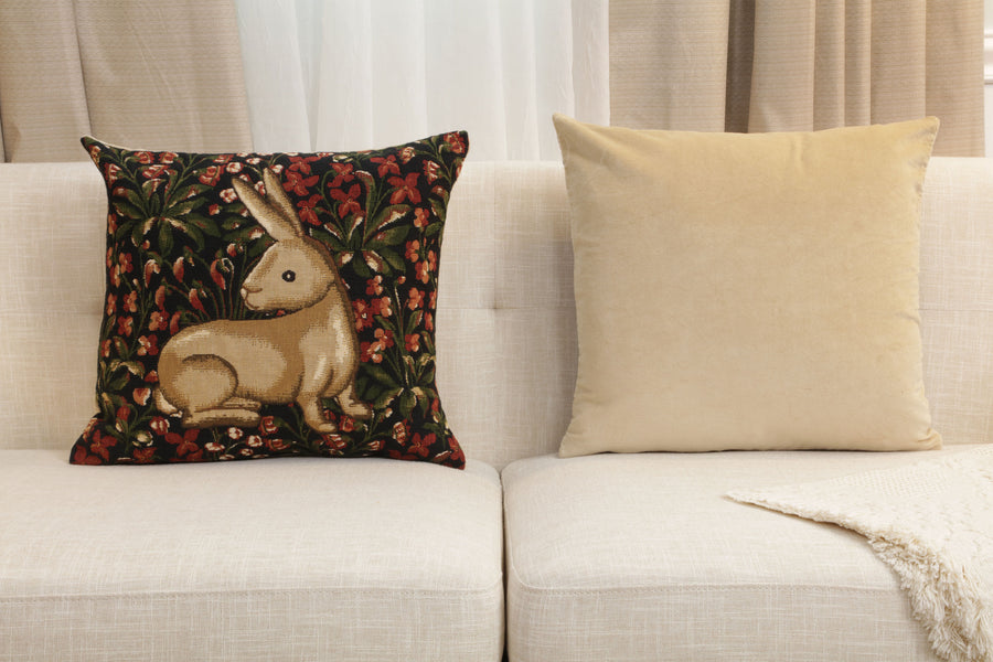 Medieval Rabbit with Flowers Sitting European Cushion Cover