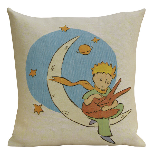 The Little Prince with a Fox on the Moon European Cushion Cover