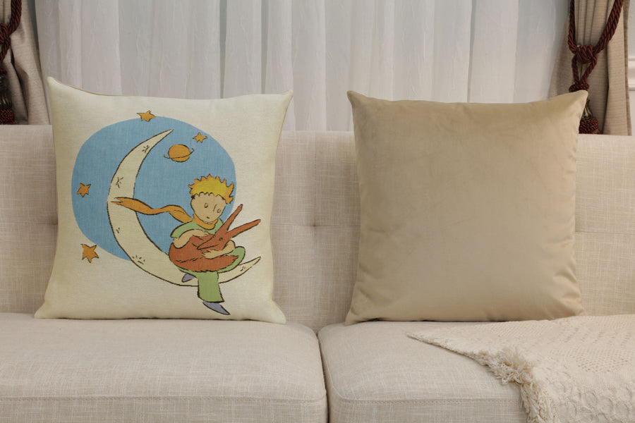 The Little Prince with a Fox on the Moon European Cushion Cover