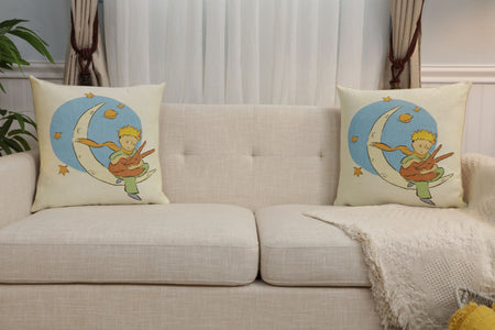 The Little Prince with a Fox on the Moon European Cushion Cover
