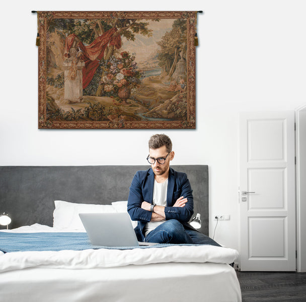 Bouquet Au Drape Fontaine with People French Tapestry