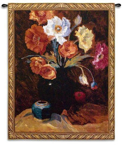 Poppies in Black Tapestry Wall Hanging