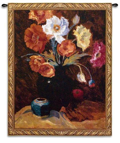 Poppies in Black Tapestry Wall Hanging